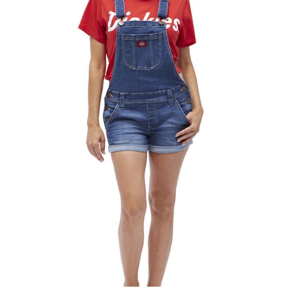 Dickies Girl Juniors' 3" Roll Hem Shortalls NWT SIZE LARGE